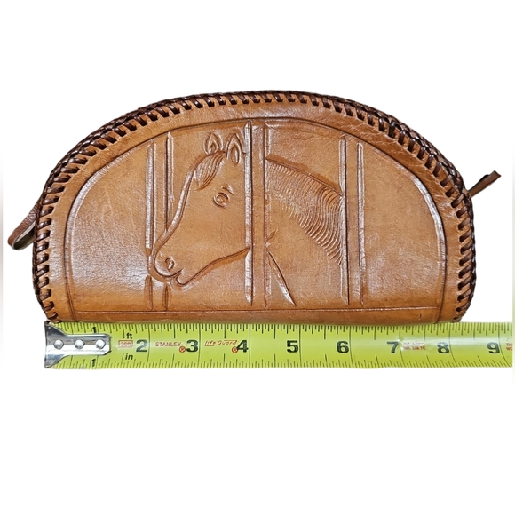 Vintage 1970s Tooled Leather Horse Clutch Bag - Picture 7 of 10